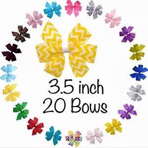 20 Rainbow Color Grosgrain Bows - 3.5 Inch Patterned Bows